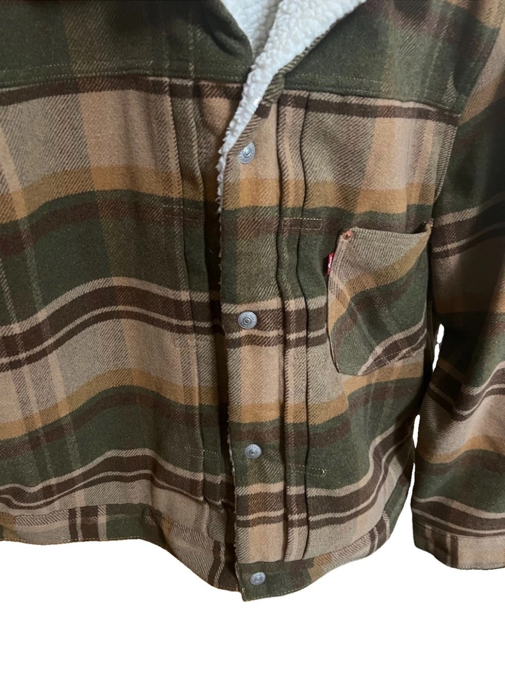 Levis Type I Plaid Sherpa Trucker Jacket Mens XL Winter Moss Green A4882 - Picture 5 of 13
